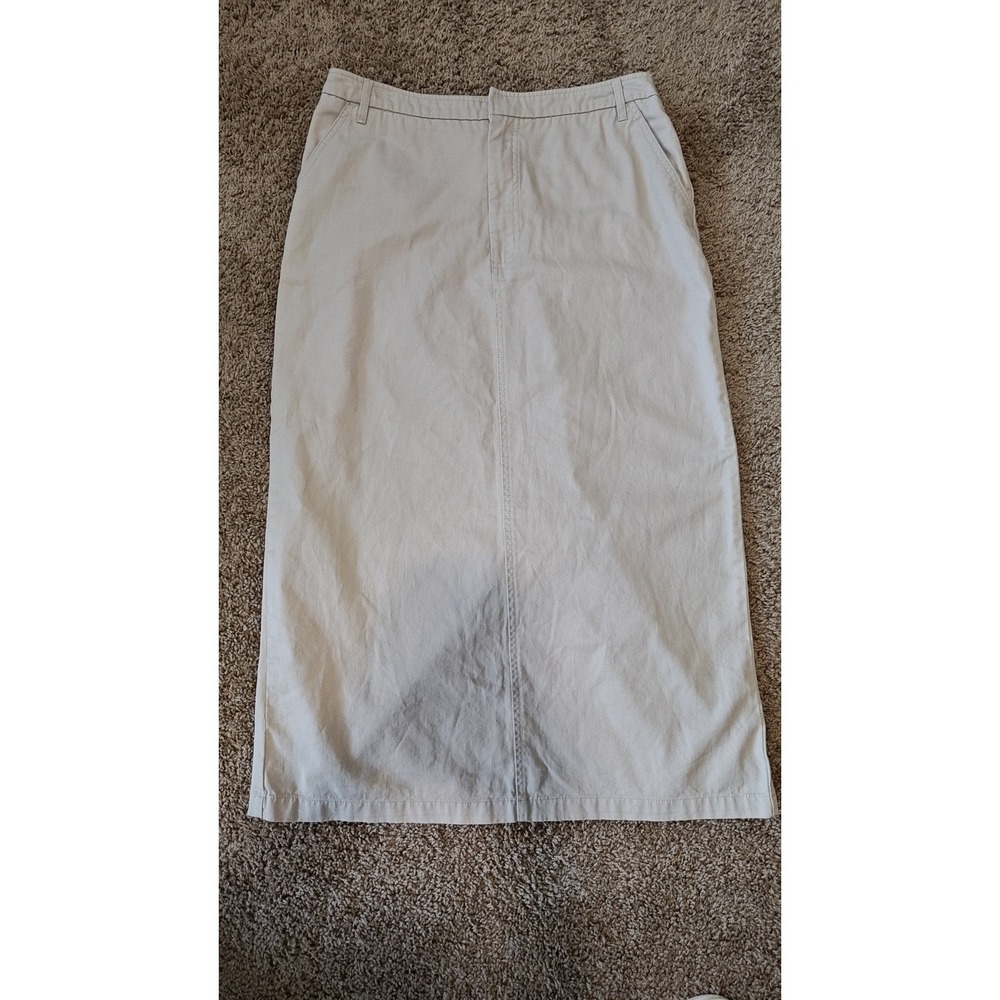 Kim Rogers Khaki Tan Cotton Twill Midi Skirt Womens 12 Straight Casual Classic